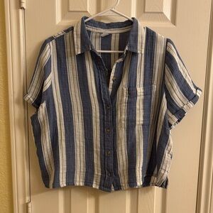 Old Navy Striped Blue and White Button-Up Shirt